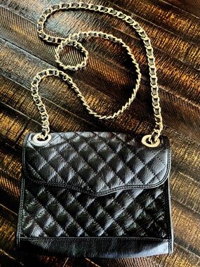 Rebecca Minkoff Black Quilted Leather and Gold Chain Crossbody